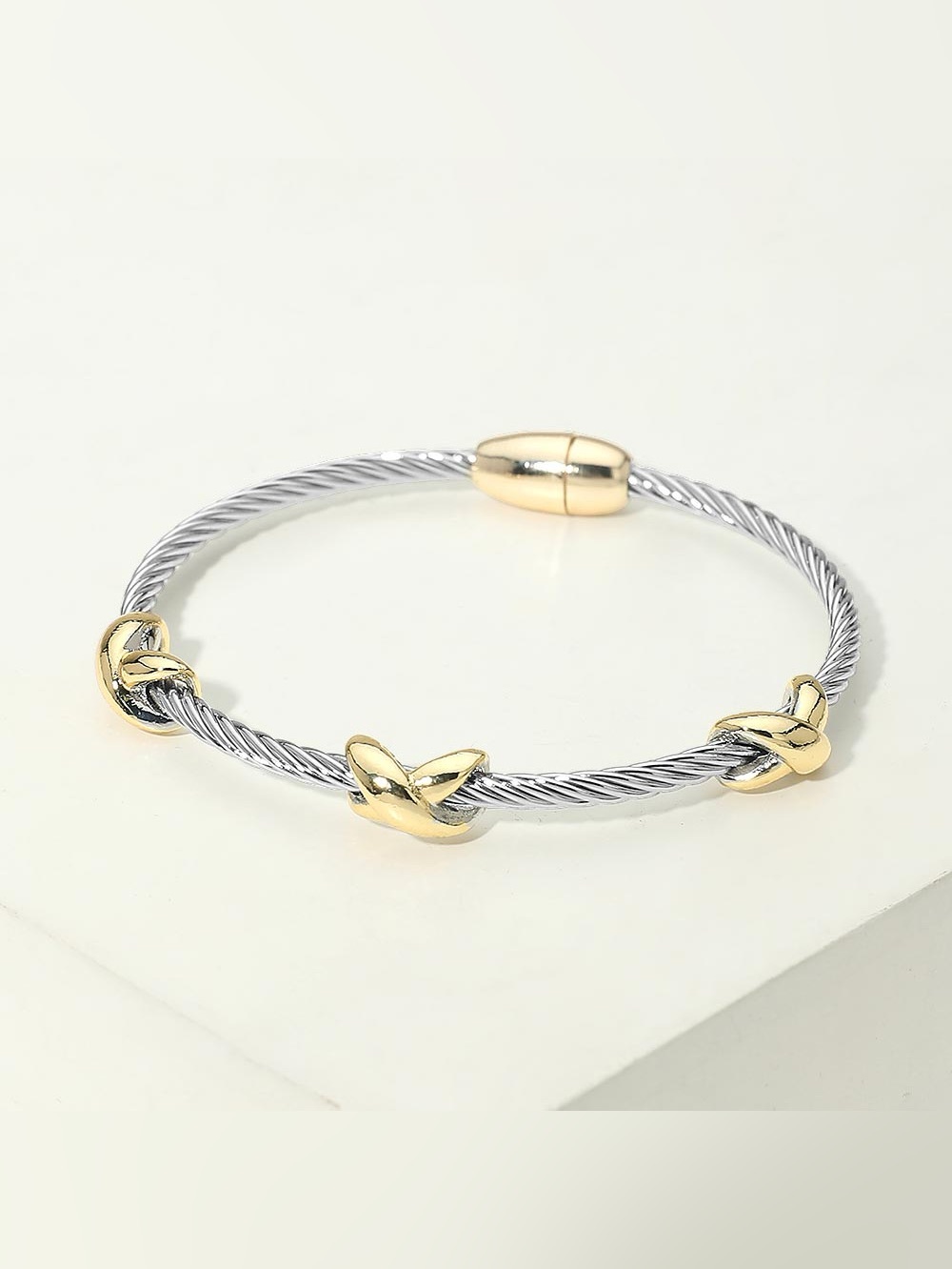 14K Gold Plated Crisscross Accent Twisted Cable Magnetic Bracelet